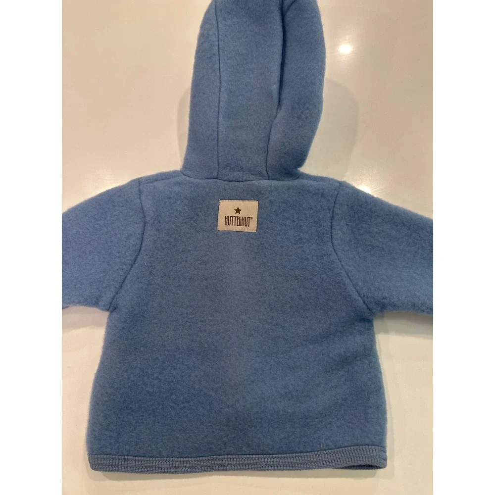 Huttelihut Kids Blue 100% Wool Fleece Hooded Jacket and Pants Set Size 0-3m NEW